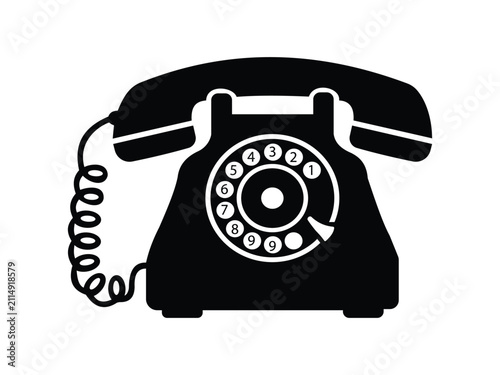 Принти на полотні A classic black rotary telephone silhouette isolated on transparent background