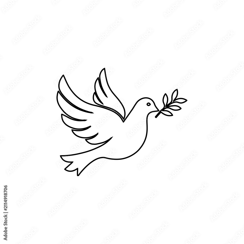 Fototapeta premium icon of a flying dove carrying a branch