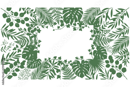 Green botanical foliage frame with empty space for text during daytime