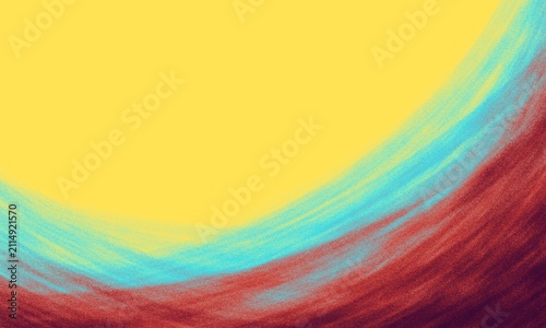 Foto Abstract Yellow Painterly Background with Teal and Red Wave