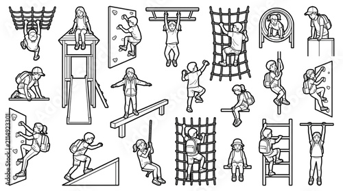 Architectural Entourage CAD Blocks – Children Playing on Playground Equipment Vector Set
