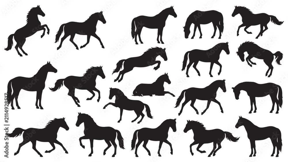 Obraz premium Horse Silhouette Bundle | 20 Black Vector Horse Poses Collection