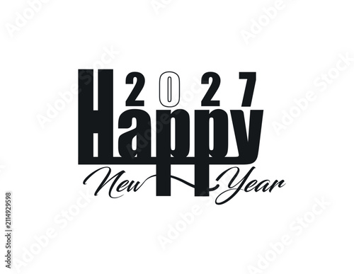 Happy New Year 2027 Minimal Black Typography Celebration Art