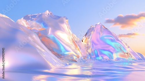 Futuristic ice valley landscape with shimmering textures and surreal details