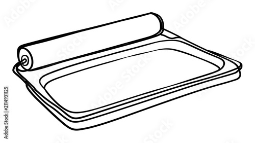 Rolled yoga mat on white background.