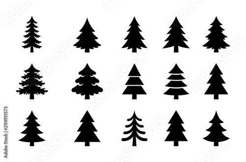 Foto Diverse Pine Tree Silhouettes, Evergreen Forest Icons, Winter Woodland Vector Se
