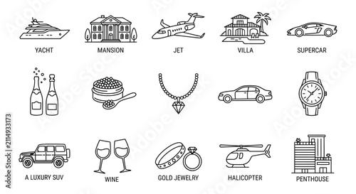 Obraz na plátne Collection Of Luxury Lifestyle Line Icons On A White Background Featuring Yachts