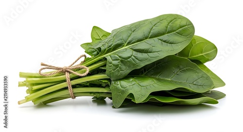 Fresh green spinach leaves tied with twine vegetable nutrition vegetarian