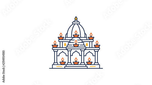 Traditional Indian Temple with Oil Lamps