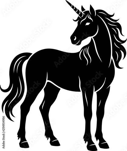 фотографія Mystical Black Unicorn Silhouette with Flowing Mane and Tail