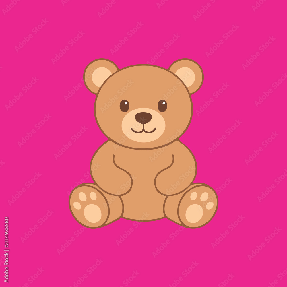 Naklejka premium Cute Brown Teddy Bear Toy Vector Illustration on pink Background