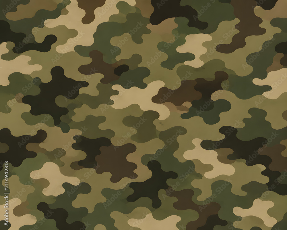 Fototapeta premium Seamless Military Camouflage Pattern Background in Forest Green Tan and Khaki Earth Tones