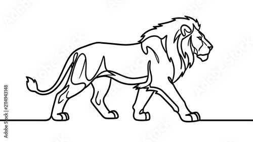 Minimalist lion line art illustration white background.
