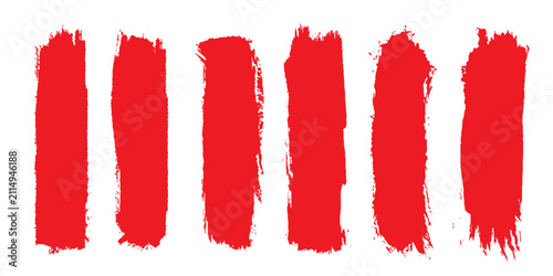 Cuadro en lienzo Six red, vertical, textured brush strokes, mimicking the effect of paint on canvas, are neatly arranged side-by-side, creating a bold graphic element
