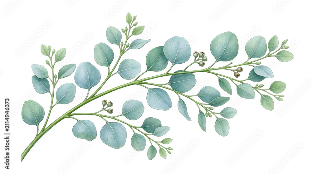 Obraz premium Botanical Eucalyptus Leaves Illustration Isolated on White Background