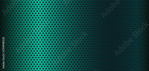 Foto Green perforated plate texture with metal dotted background