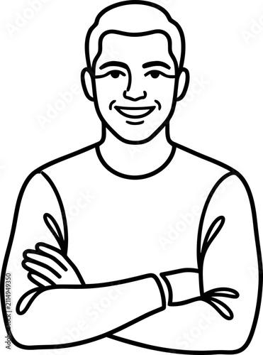 Smiling Man With Arms Crossed Line Art Illustration