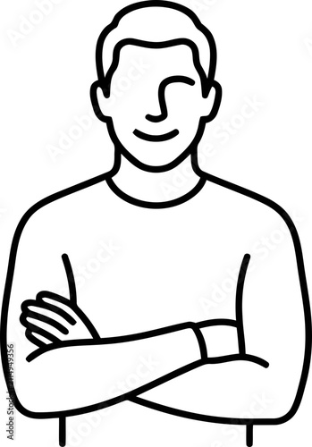 Confident Man Smiling with Arms Crossed Line Art Illustration