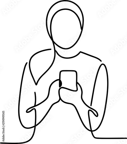 Minimalist Line Art: Person Holding Smartphone, Digital Communication Concept
