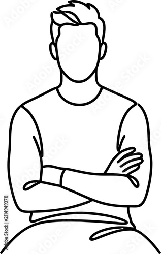 Man with Crossed Arms, Minimalist Line Art Illustration, Confident Pose