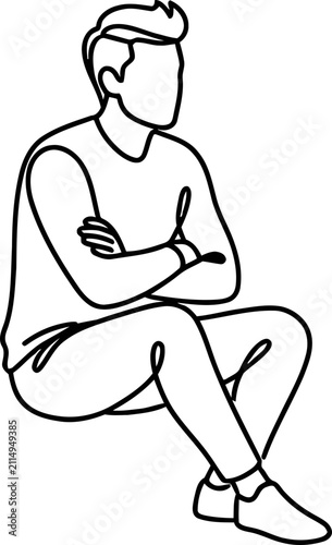 Minimalist Line Art of a Man Sitting with Arms Crossed, Casual Pose