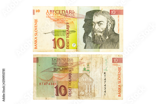 Фотография Banknote with a denomination of 10 Slovenian tolars (Deset Tolarjev) 1992