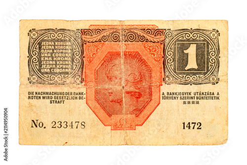 Fotografie 1 crown banknote 1916, issued by the Austro-Hungarian Bank