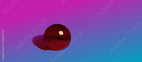 Abstract red sphere on vibrant purple and blue gradient background