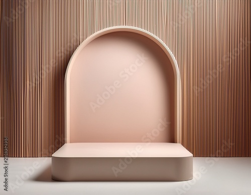 minimalist stage podium with archway and vertical ribbed background