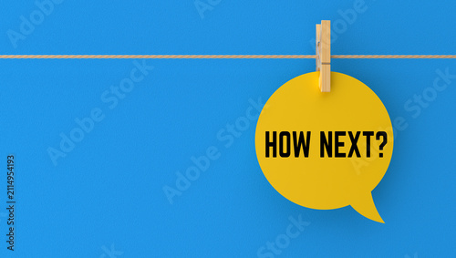 How Next Question Speech Bubble Representing Future Strategy and AI Decision Concept on Blue Background 3D Render