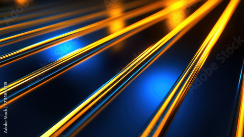 Gold geometric lines create stunning visual effect with vibrant blue highlights, showcasing modern and sleek design aesthetic