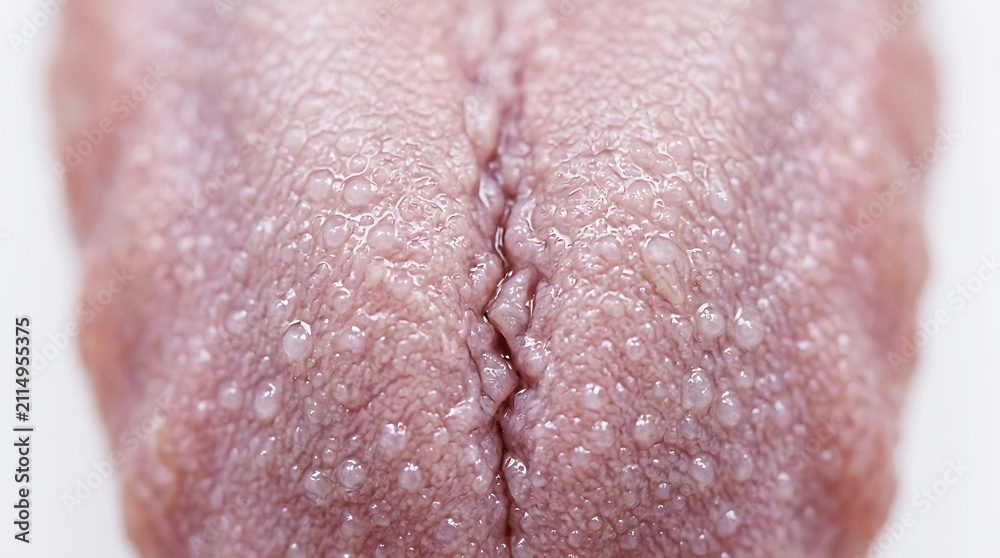 Fototapeta premium Close-up of human tongue surface texture, pinkish with papillae