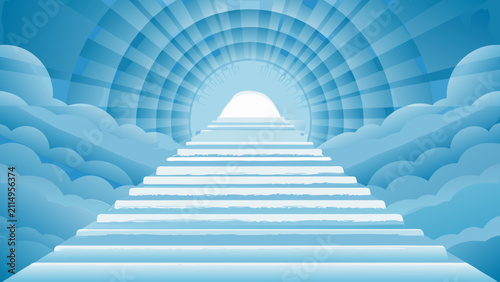 Staircase Ascending To Light Vector Illustration With Blue Tones