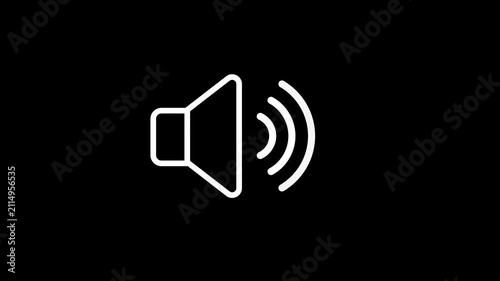 Animated speaker sound volume icon with expanding wave loop on green screen and white background for audio control, UI interface, and video asset.