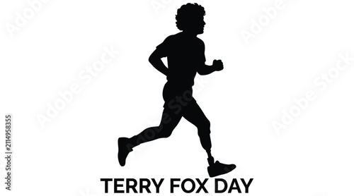 Quadro su tela Running figure silhouette on a white background commemorating Terry Fox Day i