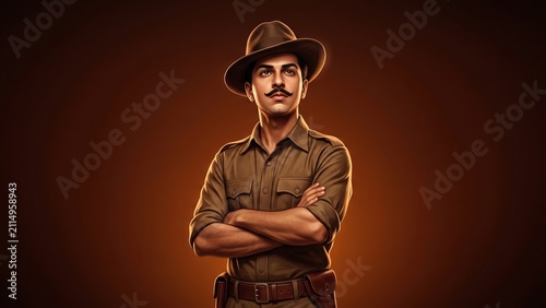 Bhagat Singh Portrait with Fedora Hat – Indian Freedom Fighter Illustration