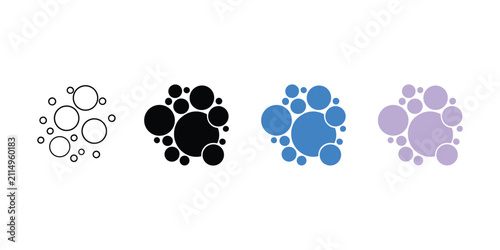 Photography Four variations of clustered circles in outline black blue and purple on white background group pattern goal vector on white background