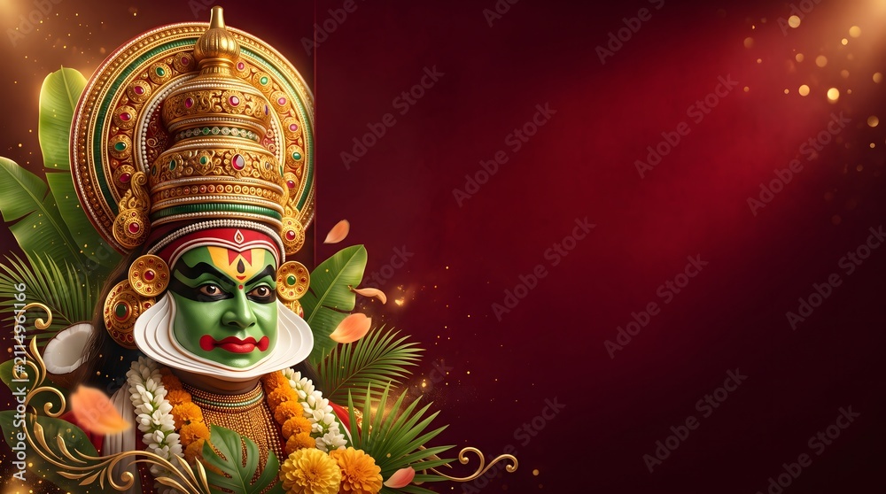 Obraz premium Kathakali dancer traditional art for onam festival celebration background banner