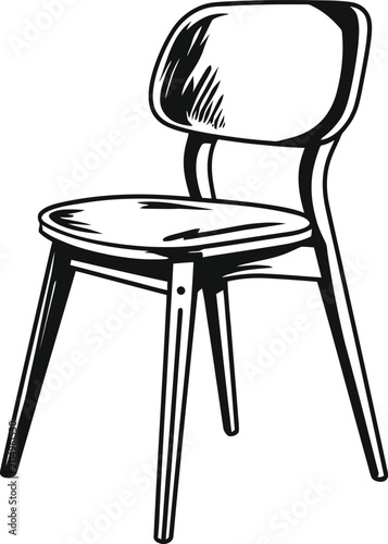Modern wooden chair illustration with curved backrest and four legs, simple furniture design for home or office seating