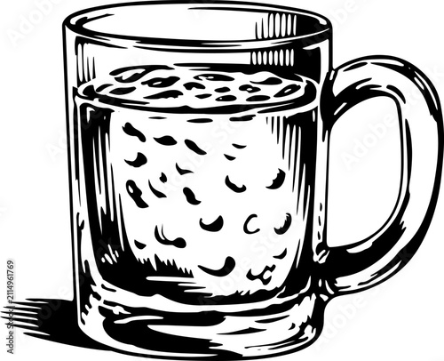 Glass mug filled with bubbly soda drink, carbonated beverage in transparent cup with handle