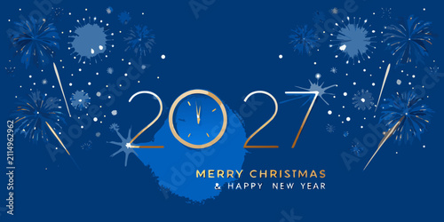 Photography Golden 2027 With Clock Face And Fireworks Festive Illustration