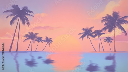 Colorful fantasy tropical landscape, lush foliage and luminous fantasy atmosphere