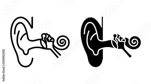 Obraz na płótnie Anatomy of the human ear cross section diagram in black and white style