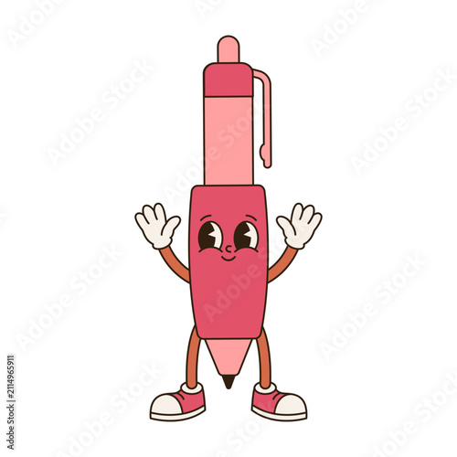 Vintage Rubberhose Cartoon School Mascot Marker Character.