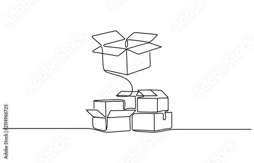 Continuous one line drawing of a cardboard box. 
