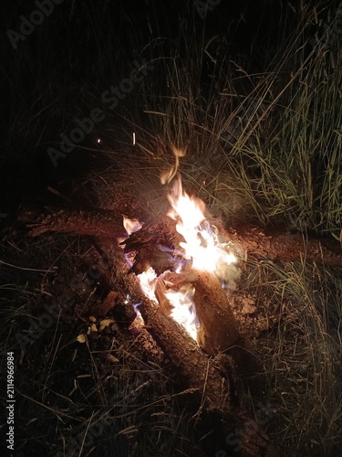Obraz na plátne Burning campfire with sparks flying