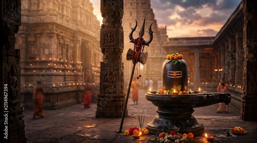 Lord shiva symbol with worship of Shiva Ling design background for festival template.