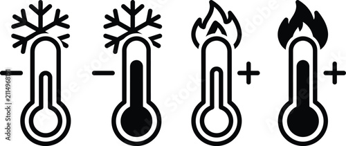 Hot Cold Temperature Thermometer Scale Icons Set High Low Weather Vector Illustration

