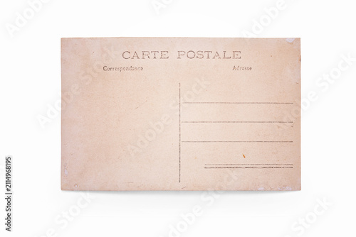 Blank backside of old postcard isolated on white, including clipping path