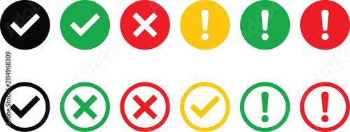 Check Mark Cross And Exclamation Symbols Set Correct Incorrect Warning Icons Vector Illustration